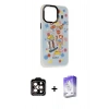 MARSİLYAN™- iPhone 14 Pro Max Kılıf Siluet Çizgi Koleksiyonu - Siyah Bilvis 5in1 3D Magic Cam Ekran Koruyucu + PVD Metal Kamera Lens - TU