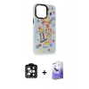 MARSİLYAN™- iPhone 14 Pro Max Kılıf Siluet Çizgi Koleksiyonu - Siyah Bilvis 5in1 5D Magic Hayalet Cam Ekran Koruyucu + PVD Metal Kamera Lens - TU