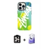 MARSİLYAN™- iPhone 14 Pro Max Kılıf Siluet Çizgi Koleksiyonu - Siyah Bilvis 5in1 5D Magic Hayalet Cam Ekran Koruyucu + PVD Metal Kamera Lens - TU