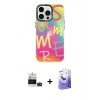MARSİLYAN™- iPhone 14 Pro Max Kılıf Siluet Çizgi Koleksiyonu - Siyah Bilvis 5in1 5D Magic Hayalet Cam Ekran Koruyucu + Derin Mor Bilvis Titan Kamera Lens