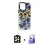 MARSİLYAN™- iPhone 14 Pro Max Kılıf Siluet Çizgi Koleksiyonu - Siyah Bilvis 5in1 5D Magic Hayalet Cam Ekran Koruyucu + PVD Metal Kamera Lens - TU