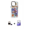 MARSİLYAN™- iPhone 14 Pro Max Kılıf Siluet Çizgi Koleksiyonu - Siyah Bilvis 5in1 5D Magic Hayalet Cam Ekran Koruyucu + Derin Mor Bilvis Titan Kamera Lens