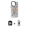 MARSİLYAN™- iPhone 14 Pro Max Kılıf Siluet Çizgi Koleksiyonu - Siyah Bilvis Hayalet Cam Ekran Koruyucu + PVD Metal Kamera Lens - TU