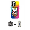 MARSİLYAN™- iPhone 14 Pro Max Kılıf Siluet Çizgi Koleksiyonu - Siyah Bilvis Hayalet Cam Ekran Koruyucu + PVD Metal Kamera Lens - TU