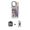 MARSİLYAN™- iPhone 14 Pro Max Kılıf Siluet Çizgi Koleksiyonu - Siyah Bilvis Hayalet Cam Ekran Koruyucu + PVD Metal Kamera Lens - TU