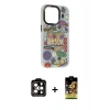 MARSİLYAN™- iPhone 14 Pro Max Kılıf Siluet Çizgi Koleksiyonu - Siyah Buffer Cam Ekran Koruyucu + PVD Metal Kamera Lens - TU