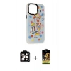 MARSİLYAN™- iPhone 14 Pro Max Kılıf Siluet Çizgi Koleksiyonu - Siyah Buffer Cam Ekran Koruyucu + PVD Metal Kamera Lens - TU