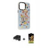 MARSİLYAN™- iPhone 14 Pro Max Kılıf Siluet Çizgi Koleksiyonu - Siyah Buffer Cam Ekran Koruyucu + Raze Metal Kamera Lens - GS