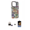 MARSİLYAN™- iPhone 14 Pro Max Kılıf Siluet Çizgi Koleksiyonu - Siyah Buffer Hayalet Cam Ekran Koruyucu + Gümüş Bilvis Titan Kamera Lens