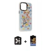 MARSİLYAN™- iPhone 14 Pro Max Kılıf Siluet Çizgi Koleksiyonu - Siyah Buffer Hayalet Cam Ekran Koruyucu + PVD Metal Kamera Lens - TU