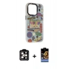 MARSİLYAN™- iPhone 14 Pro Max Kılıf Siluet Çizgi Koleksiyonu - Siyah Buffer Hayalet Cam Ekran Koruyucu + PVD Metal Kamera Lens - TU