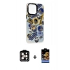 MARSİLYAN™- iPhone 14 Pro Max Kılıf Siluet Çizgi Koleksiyonu - Siyah Buffer Hayalet Cam Ekran Koruyucu + PVD Metal Kamera Lens - TU