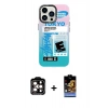 MARSİLYAN™- iPhone 14 Pro Max Kılıf Siluet Çizgi Koleksiyonu - Siyah Buffer Hayalet Cam Ekran Koruyucu + PVD Metal Kamera Lens - TU