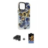 MARSİLYAN™- iPhone 14 Pro Max Kılıf Siluet Çizgi Koleksiyonu - Siyah Buffer Hayalet Cam Ekran Koruyucu + Raze Metal Kamera Lens - GS