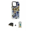 MARSİLYAN™- iPhone 14 Pro Max Kılıf Siluet Çizgi Koleksiyonu - Siyah Polymer Nano Ekran Koruyucu + Gold Raze Metal Kamera Lens