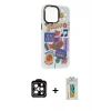 MARSİLYAN™- iPhone 14 Pro Max Kılıf Siluet Çizgi Koleksiyonu - Siyah Polymer Nano Ekran Koruyucu + PVD Metal Kamera Lens - TU