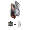 MARSİLYAN™- iPhone 14 Pro Max Kılıf Siluet Doku - Şeffaf Pasifik Cam Ekran Koruyucu + PVD Metal Kamera Lens - TU