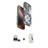 MARSİLYAN™- iPhone 14 Pro Max Kılıf Siluet Doku - Şeffaf Pasifik Cam Ekran Koruyucu + Bilvis Titan Kamera Lens - SH