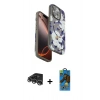 MARSİLYAN™- iPhone 14 Pro Max Kılıf Siluet Doku - Siyah 18D Cam Ekran Koruyucu + Raze Metal Kamera Lens - GS