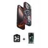 MARSİLYAN™- iPhone 14 Pro Max Kılıf Siluet Doku - Siyah 360 Mat Full Body Arka Koruyucu + Turuncu PVD Metal Kamera Lens