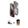 MARSİLYAN™- iPhone 14 Pro Max Kılıf Siluet Doku - Siyah Buffer Cam Ekran Koruyucu + Gümüş Bilvis Titan Kamera Lens