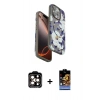 MARSİLYAN™- iPhone 14 Pro Max Kılıf Siluet Doku - Siyah Buffer Hayalet Cam Ekran Koruyucu + PVD Metal Kamera Lens - TU