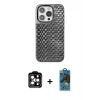 MARSİLYAN™- iPhone 14 Pro Max Kılıf Siluet Form Serisi - Siyah 18D Cam Ekran Koruyucu + PVD Metal Kamera Lens - TU