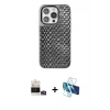 MARSİLYAN™- iPhone 14 Pro Max Kılıf Siluet Form Serisi - Siyah 3D Antistatik Cam Ekran Koruyucu + Gold Bilvis Titan Kamera Lens