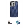 MARSİLYAN™- iPhone 14 Pro Max Kılıf Siluet Form Serisi - Siyah 3D Antistatik Cam Ekran Koruyucu + Gümüş Bilvis Titan Kamera Lens