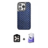 MARSİLYAN™- iPhone 14 Pro Max Kılıf Siluet Form Serisi - Siyah Bilvis 5in1 5D Magic Hayalet Cam Ekran Koruyucu + Turuncu PVD Metal Kamera Lens