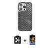 MARSİLYAN™- iPhone 14 Pro Max Kılıf Siluet Form Serisi - Siyah Buffer Hayalet Cam Ekran Koruyucu + PVD Metal Kamera Lens - TU