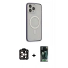 MARSİLYAN™- iPhone 14 Pro Max Kılıf Siluet Işık Koleksiyonu - Şeffaf 360 Full Body Arka Koruyucu + Turuncu PVD Metal Kamera Lens