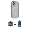 MARSİLYAN™- iPhone 14 Pro Max Kılıf Siluet Işık Koleksiyonu - Siyah 18D Cam Ekran Koruyucu + PVD Metal Kamera Lens - TU