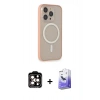MARSİLYAN™- iPhone 14 Pro Max Kılıf Siluet Işık Koleksiyonu - Siyah Bilvis 5in1 5D Magic Hayalet Cam Ekran Koruyucu + PVD Metal Kamera Lens - TU
