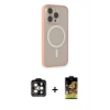 MARSİLYAN™- iPhone 14 Pro Max Kılıf Siluet Işık Koleksiyonu - Siyah Buffer Cam Ekran Koruyucu + Turuncu PVD Metal Kamera Lens