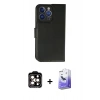 MARSİLYAN™- iPhone 14 Pro Max Kılıf Siluet Işık Serisi - Siyah Bilvis 5in1 5D Magic Hayalet Cam Ekran Koruyucu + Turuncu PVD Metal Kamera Lens