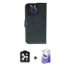 MARSİLYAN™- iPhone 14 Pro Max Kılıf Siluet Işık Serisi - Siyah Bilvis 5in1 5D Magic Hayalet Cam Ekran Koruyucu + Turuncu PVD Metal Kamera Lens