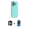 MARSİLYAN™- iPhone 14 Pro Max Kılıf Siluet Minimal Özel Seri - Siyah 18D Cam Ekran Koruyucu + Turuncu PVD Metal Kamera Lens