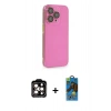 MARSİLYAN™- iPhone 14 Pro Max Kılıf Siluet Minimal Özel Seri - Siyah 18D Cam Ekran Koruyucu + Turuncu PVD Metal Kamera Lens