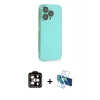 MARSİLYAN™- iPhone 14 Pro Max Kılıf Siluet Minimal Özel Seri - Siyah 3D Antistatik Cam Ekran Koruyucu + PVD Metal Kamera Lens - TU