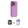 MARSİLYAN™- iPhone 14 Pro Max Kılıf Siluet Minimal Özel Seri - Siyah Bilvis 5in1 3D Magic Cam Ekran Koruyucu + Turuncu PVD Metal Kamera Lens
