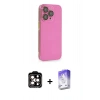 MARSİLYAN™- iPhone 14 Pro Max Kılıf Siluet Minimal Özel Seri - Siyah Bilvis 5in1 3D Magic Cam Ekran Koruyucu + Turuncu PVD Metal Kamera Lens