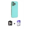 MARSİLYAN™- iPhone 14 Pro Max Kılıf Siluet Minimal Özel Seri - Siyah Bilvis 5in1 3D Magic Cam Ekran Koruyucu + Turuncu PVD Metal Kamera Lens