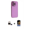 MARSİLYAN™- iPhone 14 Pro Max Kılıf Siluet Minimal Özel Seri - Siyah Buffer Hayalet Cam Ekran Koruyucu + Derin Mor Bilvis Titan Kamera Lens