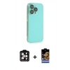 MARSİLYAN™- iPhone 14 Pro Max Kılıf Siluet Minimal Özel Seri - Siyah Buffer Hayalet Cam Ekran Koruyucu + Turuncu PVD Metal Kamera Lens