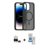 MARSİLYAN™- iPhone 14 Pro Max Kılıf Siluet Minimal Prime - Şeffaf Royal Nano Ekran Koruyucu + Gümüş Bilvis Titan Kamera Lens