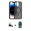 MARSİLYAN™- iPhone 14 Pro Max Kılıf Siluet Minimal Prime - Siyah 18D Cam Ekran Koruyucu + Siyah Bilvis Titan Kamera Lens