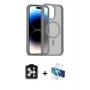 MARSİLYAN™- iPhone 14 Pro Max Kılıf Siluet Minimal Prime - Siyah 3D Antistatik Cam Ekran Koruyucu + PVD Metal Kamera Lens - TU