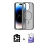 MARSİLYAN™- iPhone 14 Pro Max Kılıf Siluet Minimal Prime - Siyah Bilvis 5in1 5D Magic Hayalet Cam Ekran Koruyucu + PVD Metal Kamera Lens - TU