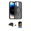 MARSİLYAN™- iPhone 14 Pro Max Kılıf Siluet Minimal Prime - Siyah Buffer Hayalet Cam Ekran Koruyucu + Raze Metal Kamera Lens - GD